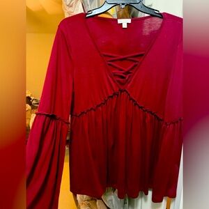 Charming Charlie gorgeous red bell sleeve top like new